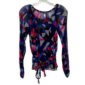 Armani Jeans Womens Sheer Multicolor Long Sleeve Blouse Blue Pink Cami size 6